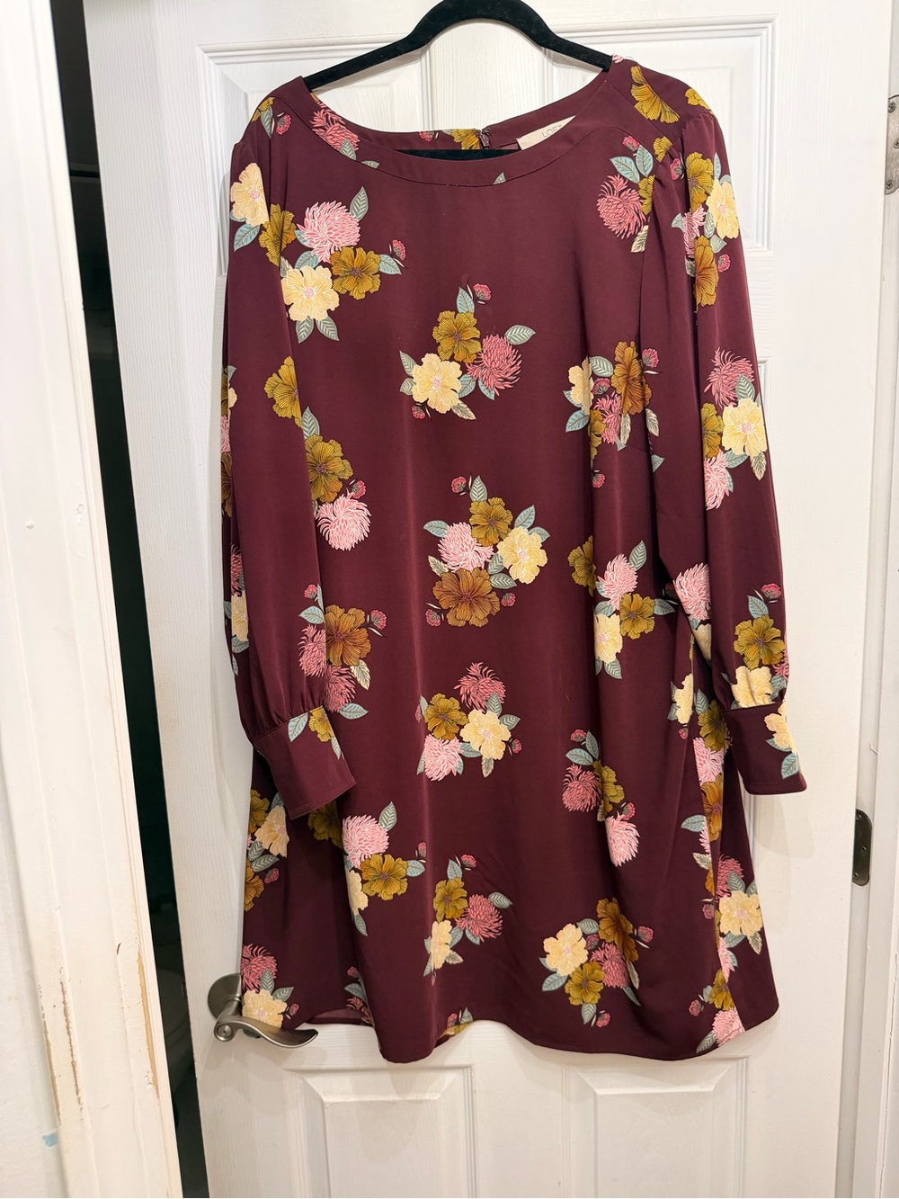 LOFT Maroon Floral Mini Dress with Yellow and Pink Flowers